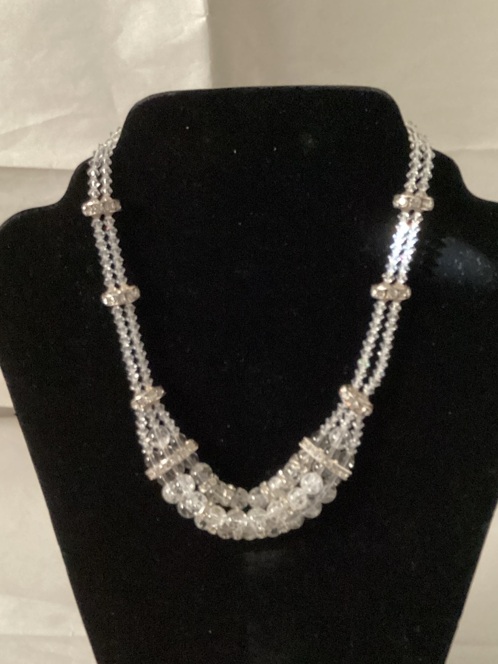 Swarovski Crystal Bead Multi-Strand Necklace 925 silver clasp- Clear